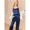 Ekouaer Women Silk Satin Pajamas Sleeveless Pjs Set 2 Piece Summer Loungewear Sleepwear with Pockets S-XXL(Blue)