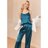 Ekouaer Women Silk Satin Pajamas Sleeveless Pjs Set 2 Piece Summer Loungewear Sleepwear with Pockets S-XXL(Blue Green)