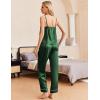 Ekouaer Women Silk Satin Pajamas Sleeveless Pjs Set 2 Piece Summer Loungewear Sleepwear with Pockets S-XXL(Dark Green)