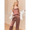 Ekouaer Women Silk Satin Pajamas Sleeveless Pjs Set 2 Piece Summer Loungewear Sleepwear with Pockets S-XXL(Dark Khaki)