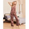 Ekouaer Women Silk Satin Pajamas Sleeveless Pjs Set 2 Piece Summer Loungewear Sleepwear with Pockets S-XXL(Dark Khaki)