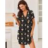 Ekouaer Women V Neck Button Down Nightgown(Black Teddy Bear)