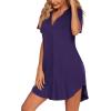 Ekouaer Women V Neck Button Down Nightgown(Blue Purple)