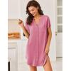 Ekouaer Women V Neck Button Down Nightgown(Dark Pink)