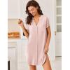 Ekouaer Women V Neck Button Down Nightgown(Light Pink)