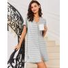 Ekouaer Women V Neck Button Down Nightgown(Pattern1_striped)