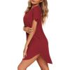 Ekouaer Women V Neck Button Down Nightgown(Red)