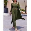 Ekouaer Women’s 3 Piece Lounge Set Pajama Long Sleeve Cardigan Sleeveless Top Pants Sweatsuit S-XXL(Army Green)