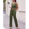 Ekouaer Women’s 3 Piece Lounge Set Pajama Long Sleeve Cardigan Sleeveless Top Pants Sweatsuit S-XXL(Army Green)