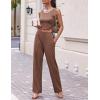 Ekouaer Women’s 3 Piece Lounge Set Pajama Long Sleeve Cardigan Sleeveless Top Pants Sweatsuit S-XXL(Brown)
