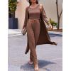 Ekouaer Women’s 3 Piece Lounge Set Pajama Long Sleeve Cardigan Sleeveless Top Pants Sweatsuit S-XXL(Brown)