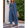 Ekouaer Women’s 3 Piece Lounge Set Pajama Long Sleeve Cardigan Sleeveless Top Pants Sweatsuit S-XXL(Cadet Blue)