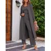 Ekouaer Women’s 3 Piece Lounge Set Pajama Long Sleeve Cardigan Sleeveless Top Pants Sweatsuit S-XXL(Charcoal Grey)
