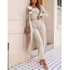 Ekouaer Women’s 3 Piece Lounge Set Pajama Long Sleeve Cardigan Sleeveless Top Pants Sweatsuit S-XXL(Cream)