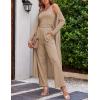 Ekouaer Women’s 3 Piece Lounge Set Pajama Long Sleeve Cardigan Sleeveless Top Pants Sweatsuit S-XXL(Khaki)