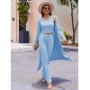 Ekouaer Women’s 3 Piece Lounge Set Pajama Long Sleeve Cardigan Sleeveless Top Pants Sweatsuit S-XXL(Light Blue)