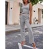 Ekouaer Women’s 3 Piece Lounge Set Pajama Long Sleeve Cardigan Sleeveless Top Pants Sweatsuit S-XXL(Light Gray)