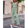 Ekouaer Women’s 3 Piece Lounge Set Pajama Long Sleeve Cardigan Sleeveless Top Pants Sweatsuit S-XXL(Light Green)