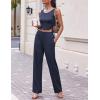 Ekouaer Women’s 3 Piece Lounge Set Pajama Long Sleeve Cardigan Sleeveless Top Pants Sweatsuit S-XXL(Navy)