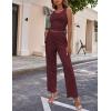 Ekouaer Women’s 3 Piece Lounge Set Pajama Long Sleeve Cardigan Sleeveless Top Pants Sweatsuit S-XXL(Wine)