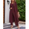Ekouaer Women’s 3 Piece Lounge Set Pajama Long Sleeve Cardigan Sleeveless Top Pants Sweatsuit S-XXL(Wine)