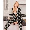 Ekouaer Women’s Classic Button Down Long Satin Silk Pajama Set(Black Teddy Moon)