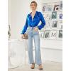 Ekouaer Women’s Classic Button Down Long Satin Silk Pajama Set(Blue)