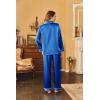 Ekouaer Women’s Classic Button Down Long Satin Silk Pajama Set(Blue)