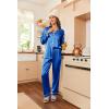Ekouaer Women’s Classic Button Down Long Satin Silk Pajama Set(Blue)