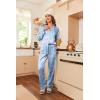 Ekouaer Women’s Classic Button Down Long Satin Silk Pajama Set(Blue Floral)