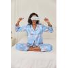 Ekouaer Women’s Classic Button Down Long Satin Silk Pajama Set(Blue Floral)