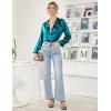 Ekouaer Women’s Classic Button Down Long Satin Silk Pajama Set(Blue Green)