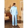 Ekouaer Women’s Classic Button Down Long Satin Silk Pajama Set(Blue Stripes)