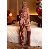 Ekouaer Women’s Classic Button Down Long Satin Silk Pajama Set(Brown)