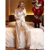 Ekouaer Women’s Classic Button Down Long Satin Silk Pajama Set(Champagne)