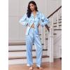 Ekouaer Women’s Classic Button Down Long Satin Silk Pajama Set(Clear Blue)