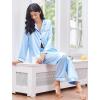 Ekouaer Women’s Classic Button Down Long Satin Silk Pajama Set(Clear Blue)