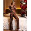 Ekouaer Women’s Classic Button Down Long Satin Silk Pajama Set(Deep Brown)