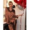 Ekouaer Women’s Classic Button Down Long Satin Silk Pajama Set(Deep Brown)