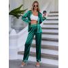 Ekouaer Women’s Classic Button Down Long Satin Silk Pajama Set(Deep Green)