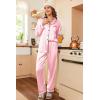 Ekouaer Women’s Classic Button Down Long Satin Silk Pajama Set(Deep Pink)