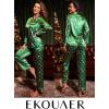 Ekouaer Women’s Classic Button Down Long Satin Silk Pajama Set(Green Chirstmas Pattern)