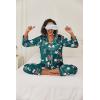 Ekouaer Women’s Classic Button Down Long Satin Silk Pajama Set(Green Floral)