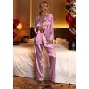 Ekouaer Women’s Classic Button Down Long Satin Silk Pajama Set(Lotus Color)