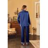 Ekouaer Women’s Classic Button Down Long Satin Silk Pajama Set(Navy Blue)