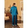 Ekouaer Women’s Classic Button Down Long Satin Silk Pajama Set(Peacock Blue)