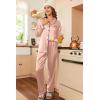 Ekouaer Women’s Classic Button Down Long Satin Silk Pajama Set(Pink)