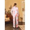 Ekouaer Women’s Classic Button Down Long Satin Silk Pajama Set(Pink Floral)