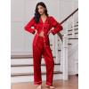 Ekouaer Women’s Classic Button Down Long Satin Silk Pajama Set(Red)