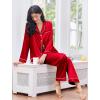 Ekouaer Women’s Classic Button Down Long Satin Silk Pajama Set(Red)